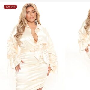 Fashion Nova Cream Satin Blouse